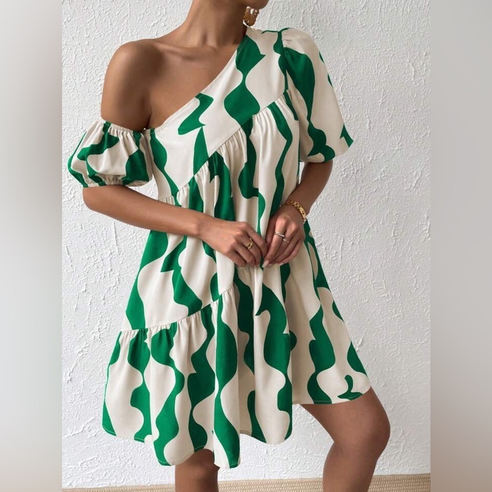 NEW✨- Boho Color Block One Shoulder Dress